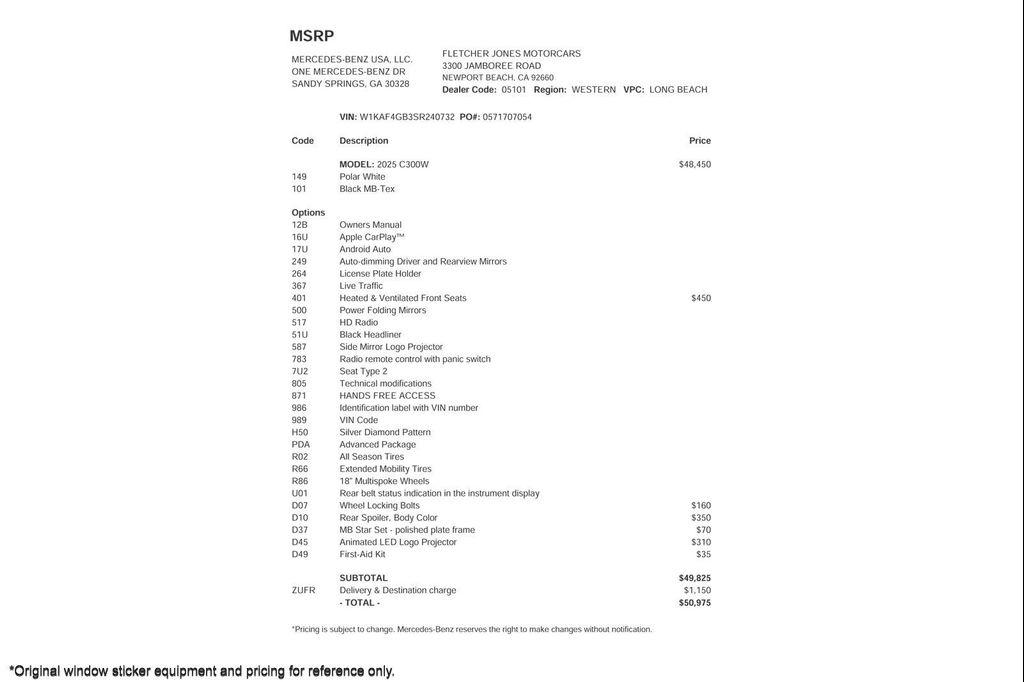 used 2025 Mercedes-Benz C-Class car, priced at $50,975