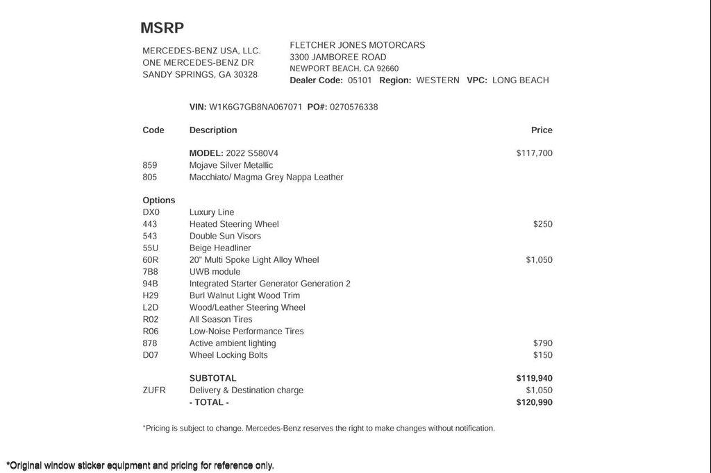 used 2022 Mercedes-Benz S-Class car, priced at $69,894