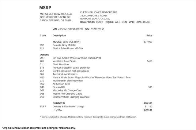 used 2025 Mercedes-Benz EQE 350 car, priced at $79,535