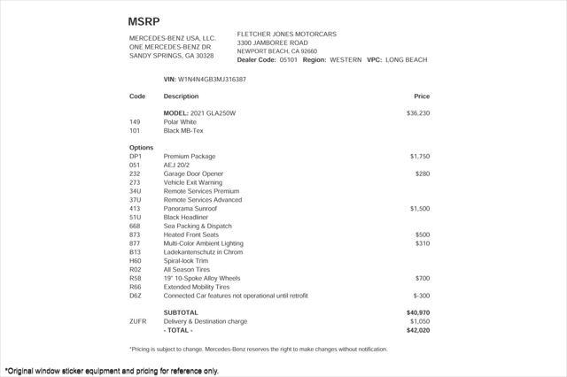 used 2021 Mercedes-Benz GLA 250 car, priced at $26,894