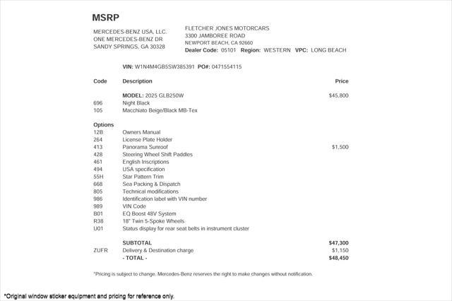used 2025 Mercedes-Benz GLB 250 car, priced at $48,450