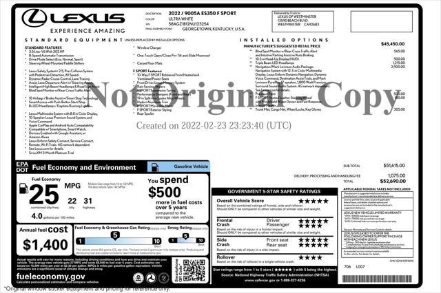used 2022 Lexus ES 350 car, priced at $33,892