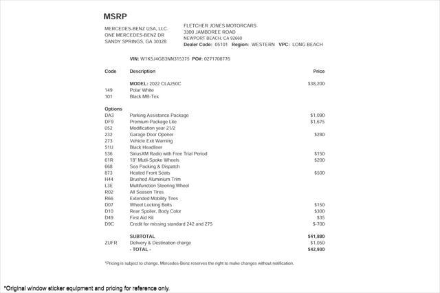 used 2022 Mercedes-Benz CLA 250 car, priced at $30,894