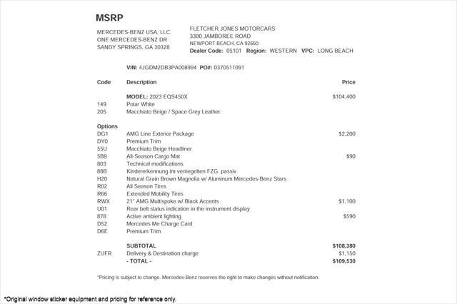 used 2023 Mercedes-Benz EQS 450 car, priced at $47,894
