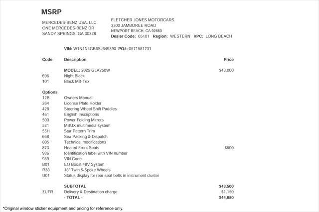 used 2025 Mercedes-Benz GLA 250 car, priced at $44,650
