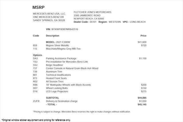 used 2021 Mercedes-Benz C-Class car, priced at $27,894