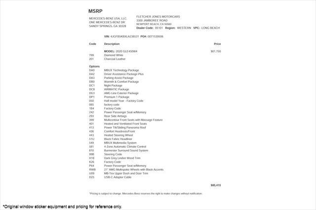 used 2020 Mercedes-Benz GLE 450 car, priced at $35,894