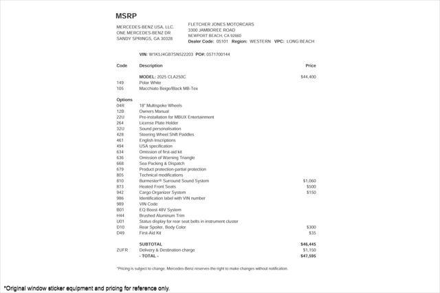 used 2025 Mercedes-Benz CLA 250 car, priced at $47,595