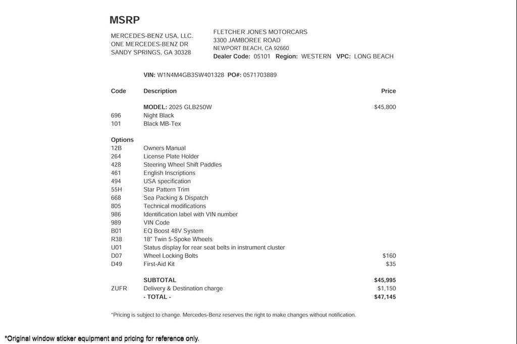 used 2025 Mercedes-Benz GLB 250 car, priced at $47,145