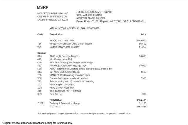 used 2023 Mercedes-Benz AMG G 63 car, priced at $309,894