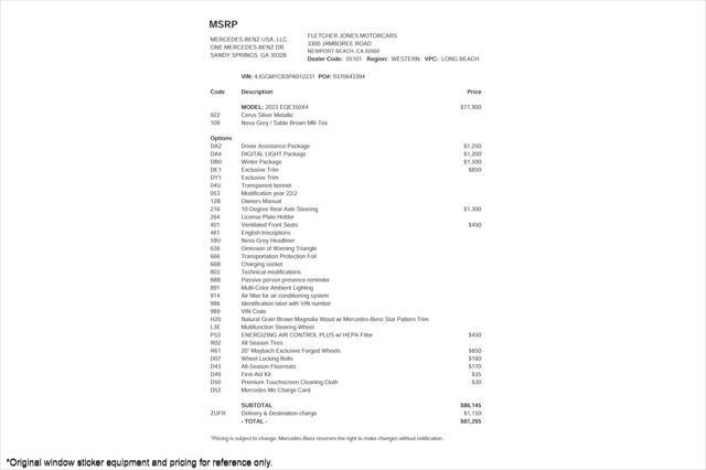 used 2023 Mercedes-Benz EQE 350 car, priced at $39,893