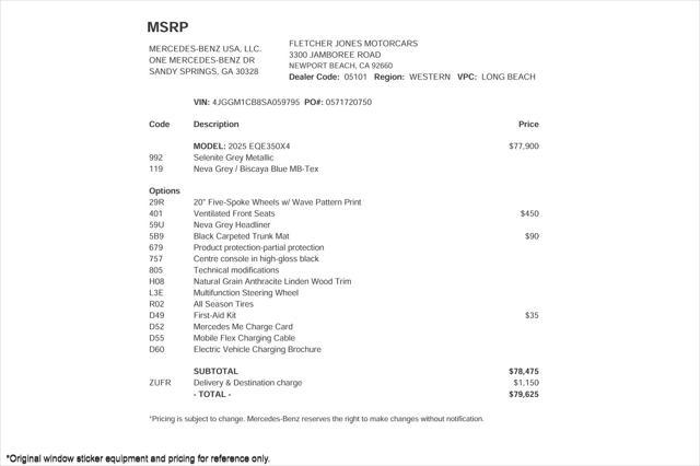 used 2025 Mercedes-Benz EQE 350 car, priced at $79,625