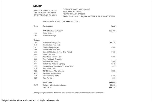 used 2022 Mercedes-Benz GLA 250 car, priced at $28,894