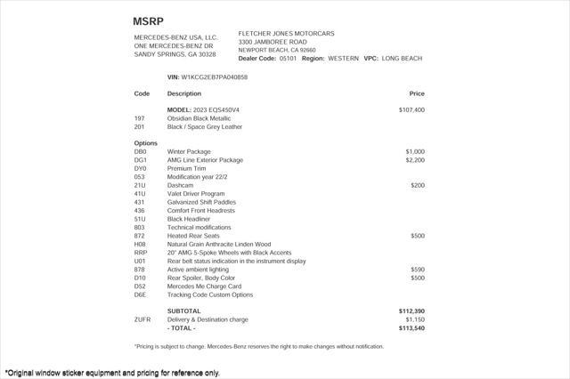 used 2023 Mercedes-Benz EQS 450 car, priced at $49,894