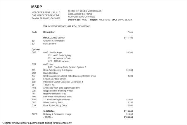 used 2022 Mercedes-Benz S-Class car, priced at $67,893