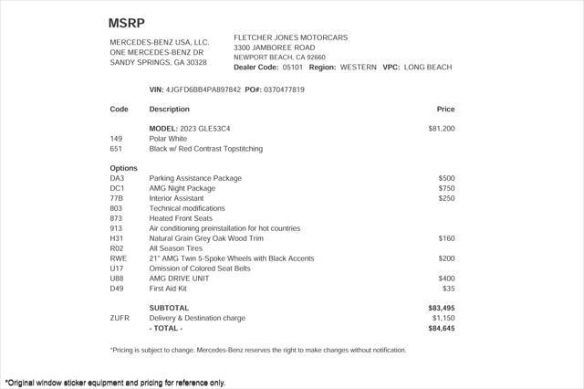 used 2023 Mercedes-Benz AMG GLE 53 car, priced at $71,892