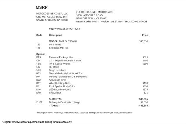 used 2022 Mercedes-Benz GLC 300 car, priced at $33,894