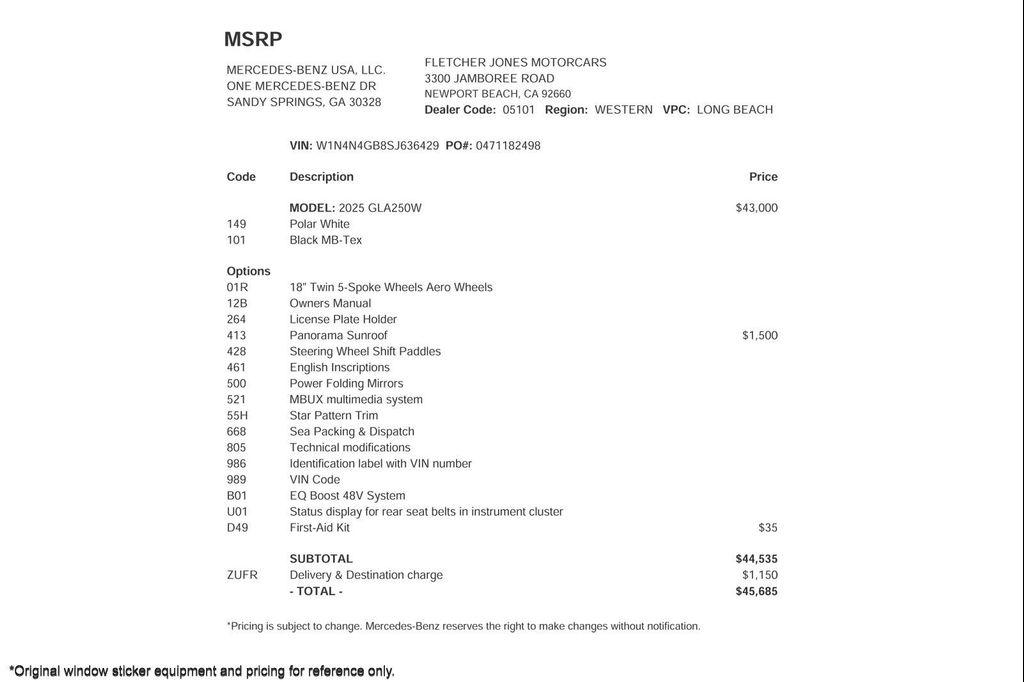 used 2025 Mercedes-Benz GLA 250 car, priced at $45,685