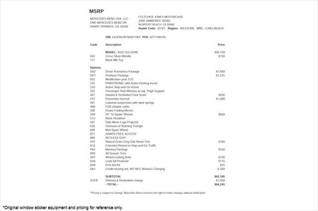 used 2022 Mercedes-Benz GLE 350 car, priced at $41,893