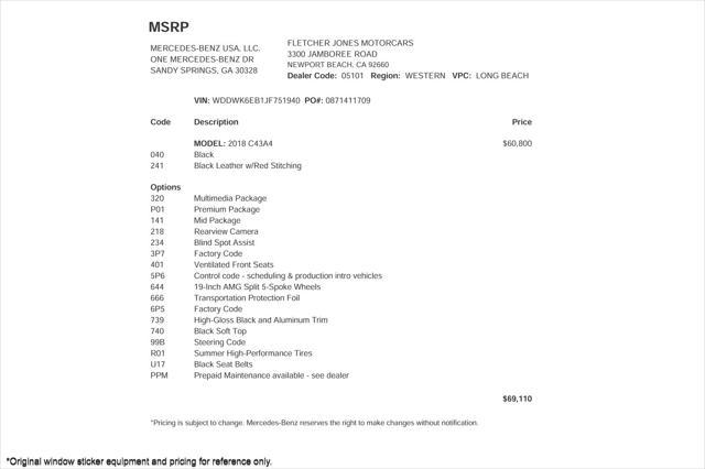 used 2018 Mercedes-Benz AMG C 43 car, priced at $31,894