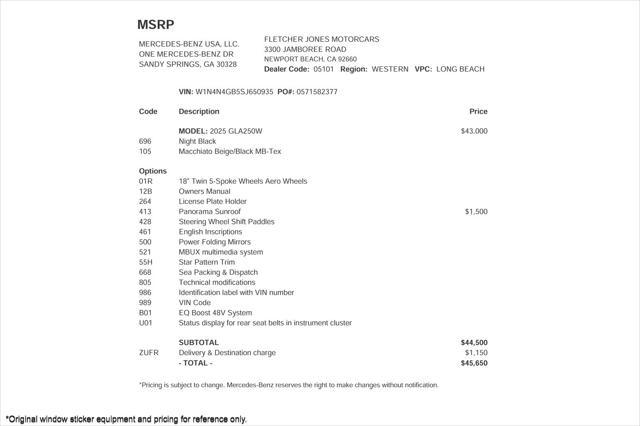 used 2025 Mercedes-Benz GLA 250 car, priced at $45,650