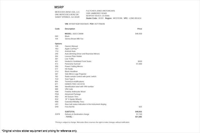 used 2025 Mercedes-Benz C-Class car, priced at $51,085