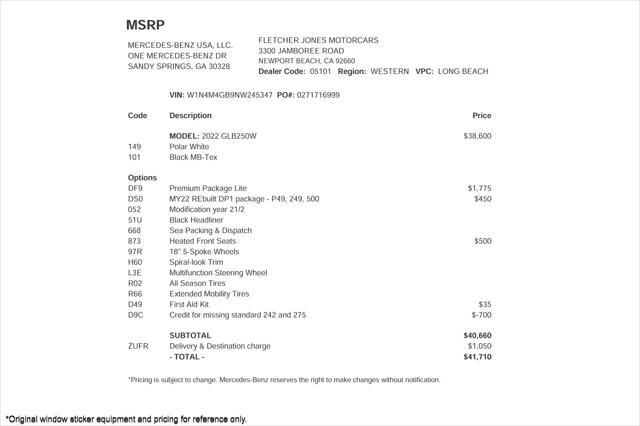 used 2022 Mercedes-Benz GLB 250 car, priced at $27,894