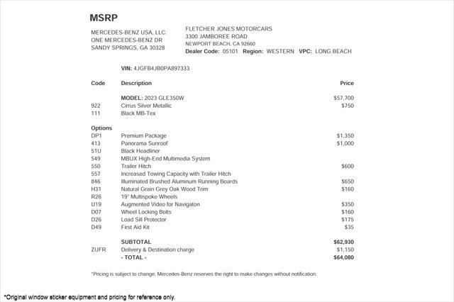 used 2023 Mercedes-Benz GLE 350 car, priced at $48,894