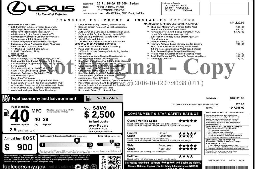 used 2017 Lexus ES 300h car, priced at $19,893