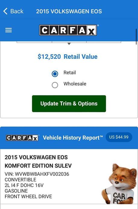 used 2015 Volkswagen Eos car, priced at $8,990