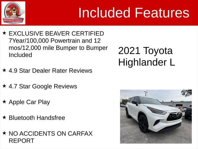 used 2021 Toyota Highlander car, priced at $26,200