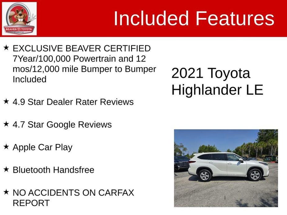used 2021 Toyota Highlander car, priced at $33,500