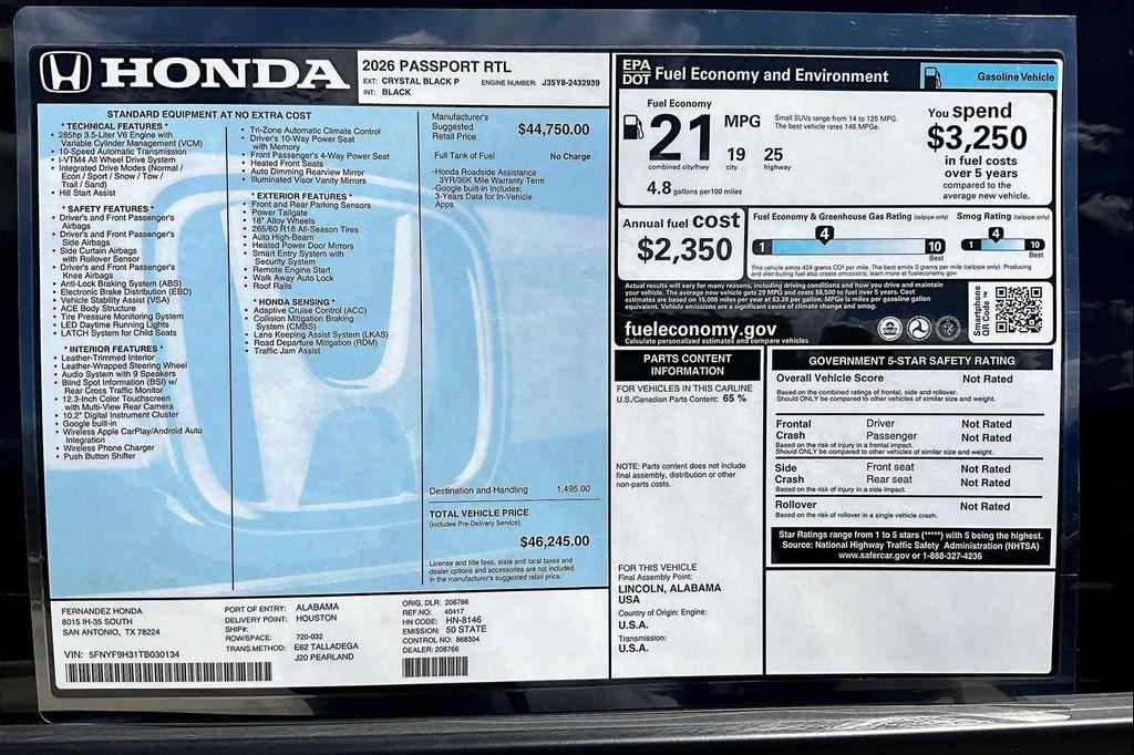 new 2026 Honda Passport car, priced at $43,991