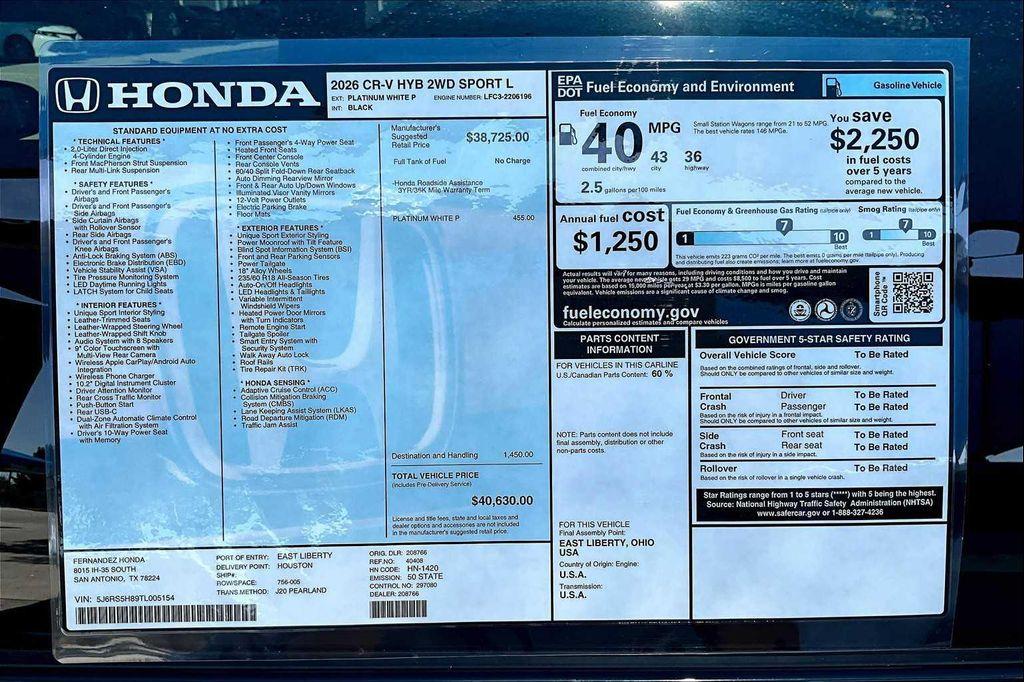 new 2026 Honda CR-V Hybrid car, priced at $40,630