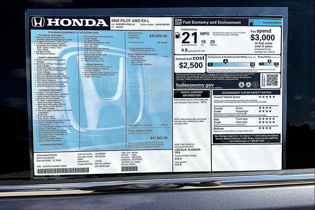 new 2025 Honda Pilot car, priced at $47,825