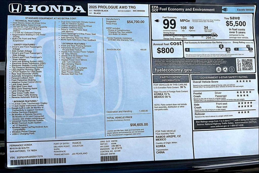 new 2025 Honda Prologue car, priced at $56,605
