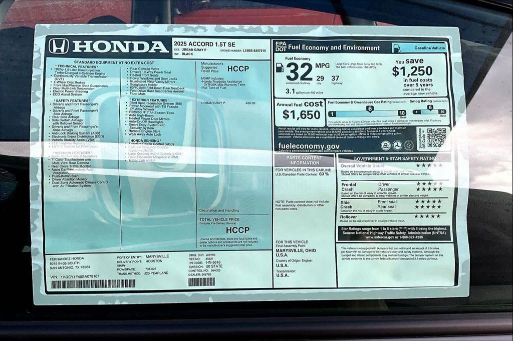 new 2025 Honda Accord car, priced at $32,210