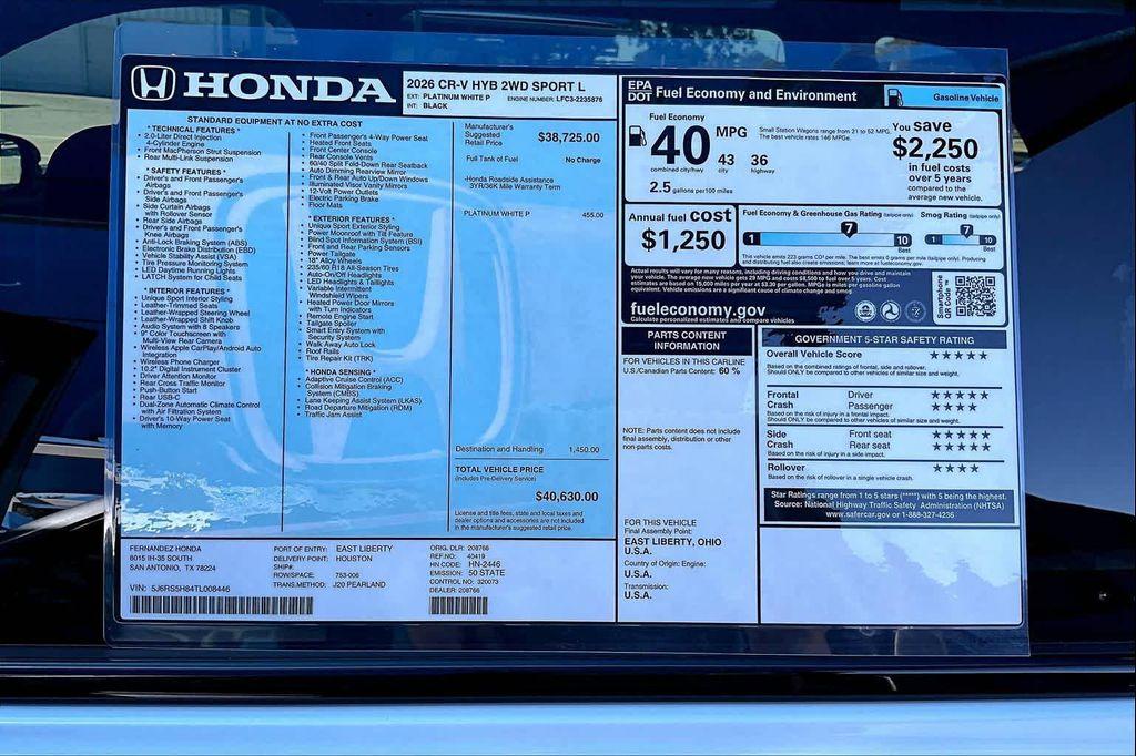 new 2026 Honda CR-V Hybrid car, priced at $40,630