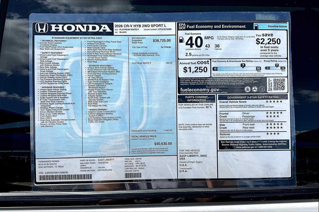 new 2026 Honda CR-V Hybrid car, priced at $40,630