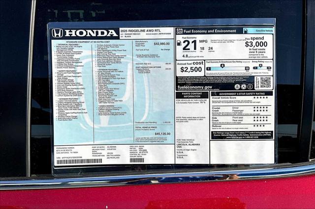 new 2025 Honda Ridgeline car, priced at $45,135