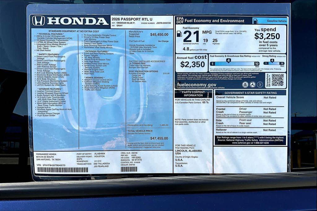 new 2026 Honda Passport car, priced at $47,455