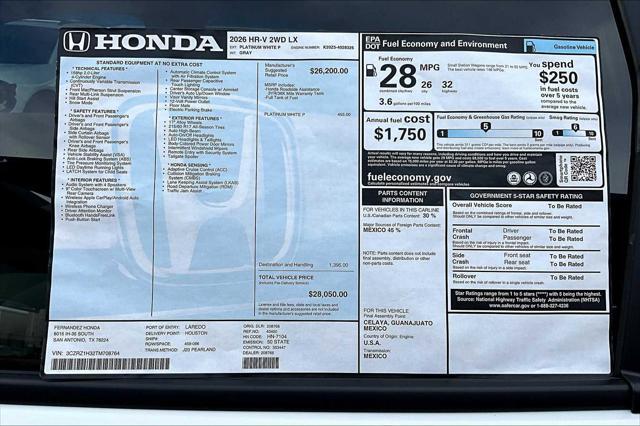 new 2026 Honda HR-V car, priced at $28,050