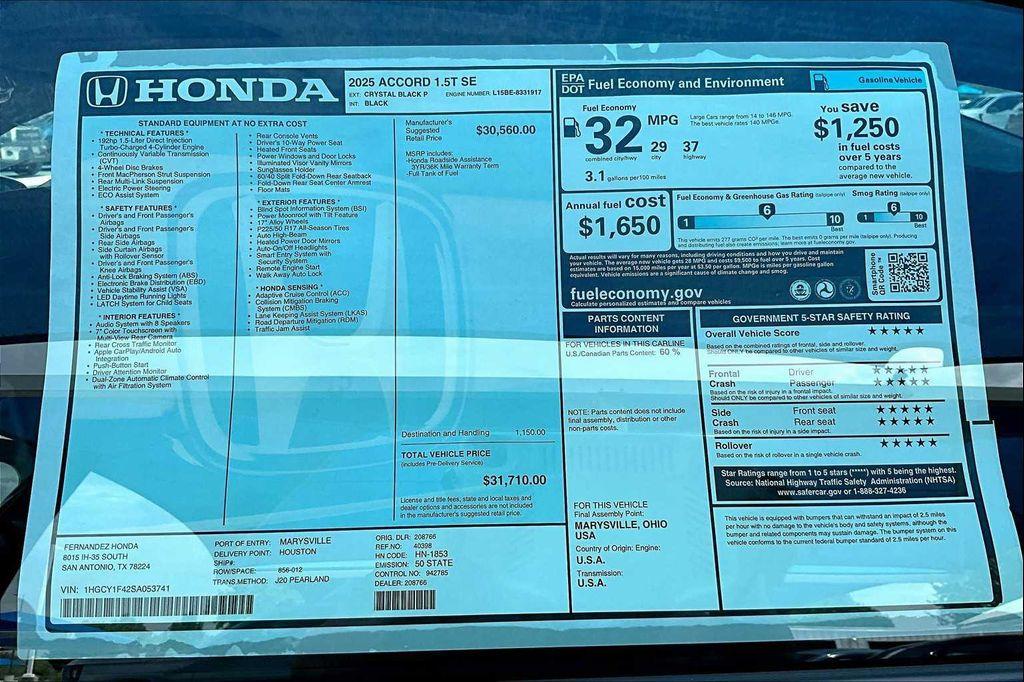 new 2025 Honda Accord car, priced at $31,710
