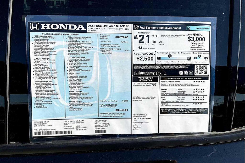 new 2025 Honda Ridgeline car, priced at $44,698