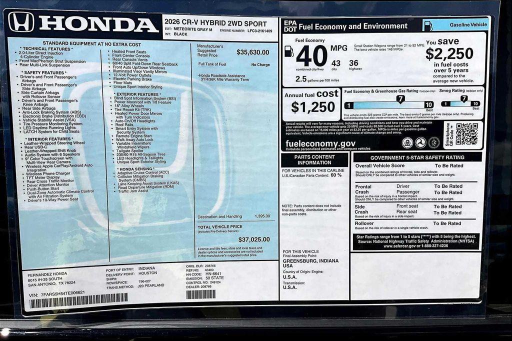 new 2026 Honda CR-V Hybrid car, priced at $37,025