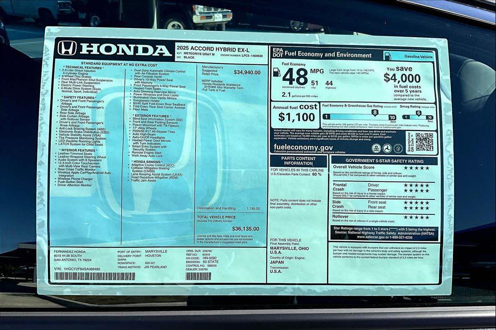 new 2025 Honda Accord Hybrid car, priced at $36,135