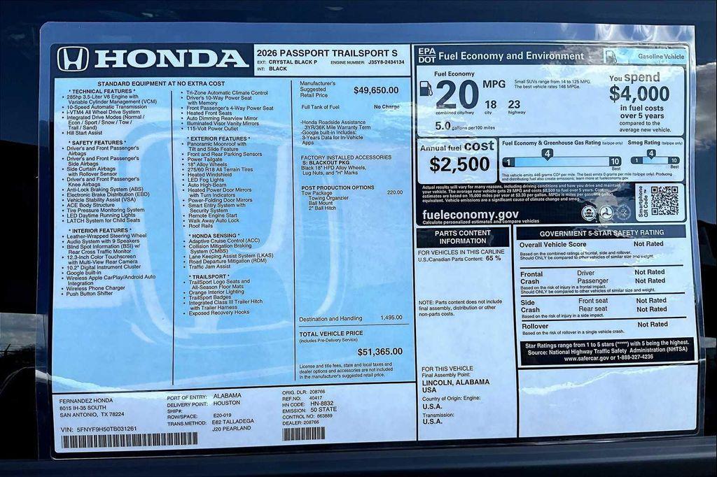 new 2026 Honda Passport car, priced at $48,332