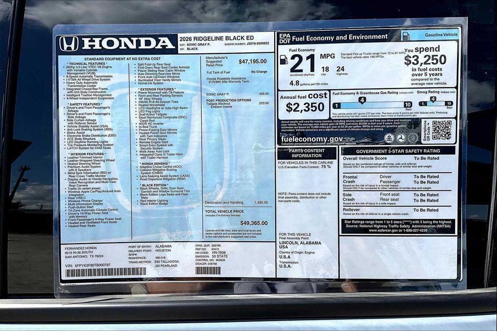 new 2026 Honda Ridgeline car, priced at $49,365