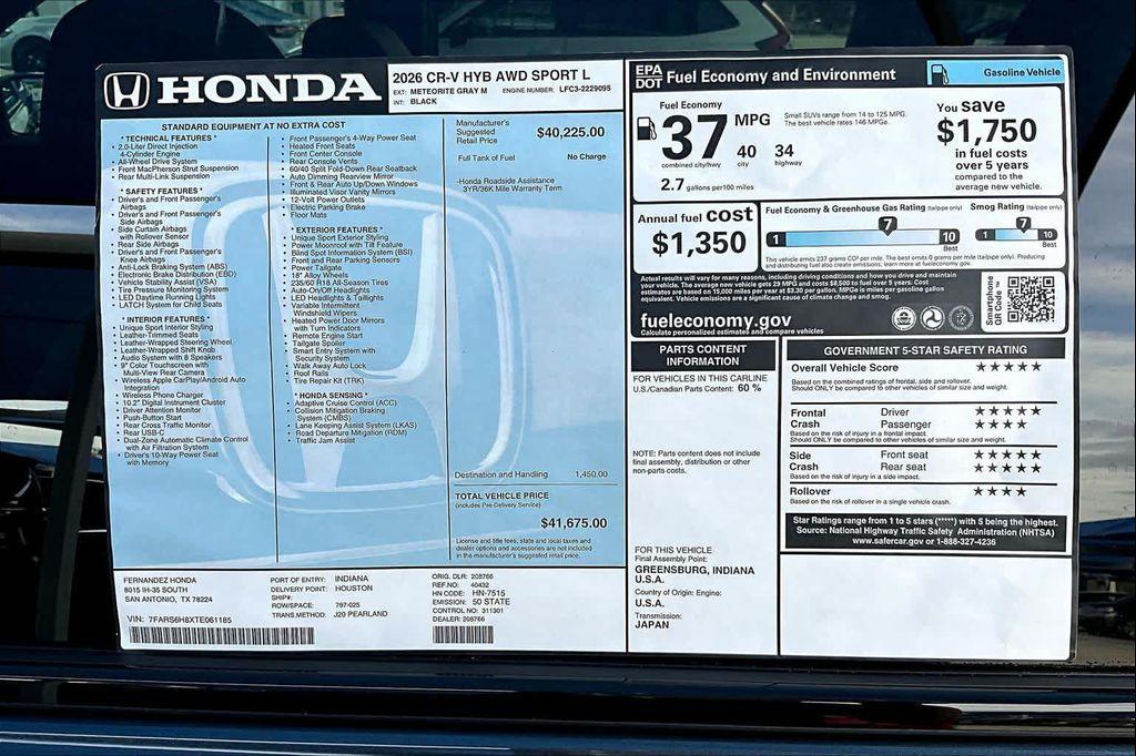 new 2026 Honda CR-V Hybrid car, priced at $41,675