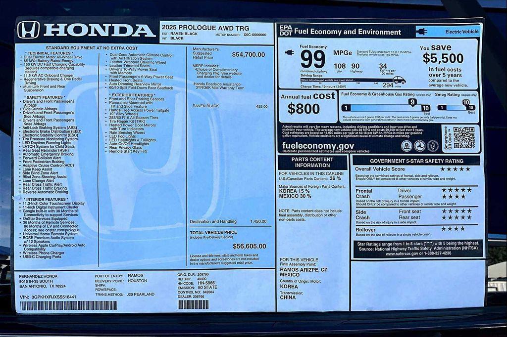 new 2025 Honda Prologue car, priced at $56,605